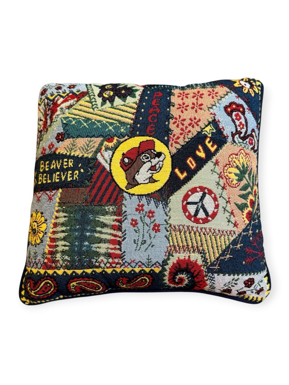 Buc-ees Pillow Beaver Believer Love Peace 17” Tapestry Throw